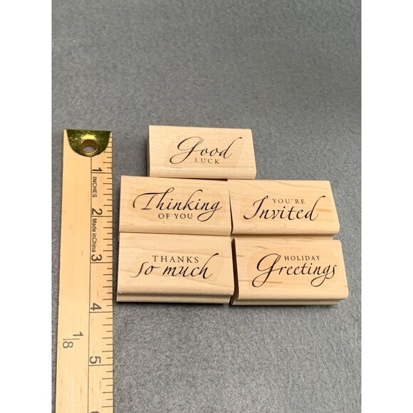 Set Of 5 Sentiment Rubber Stamps - Good Luck Thinking of You You're Invited - Picture 4 of 4